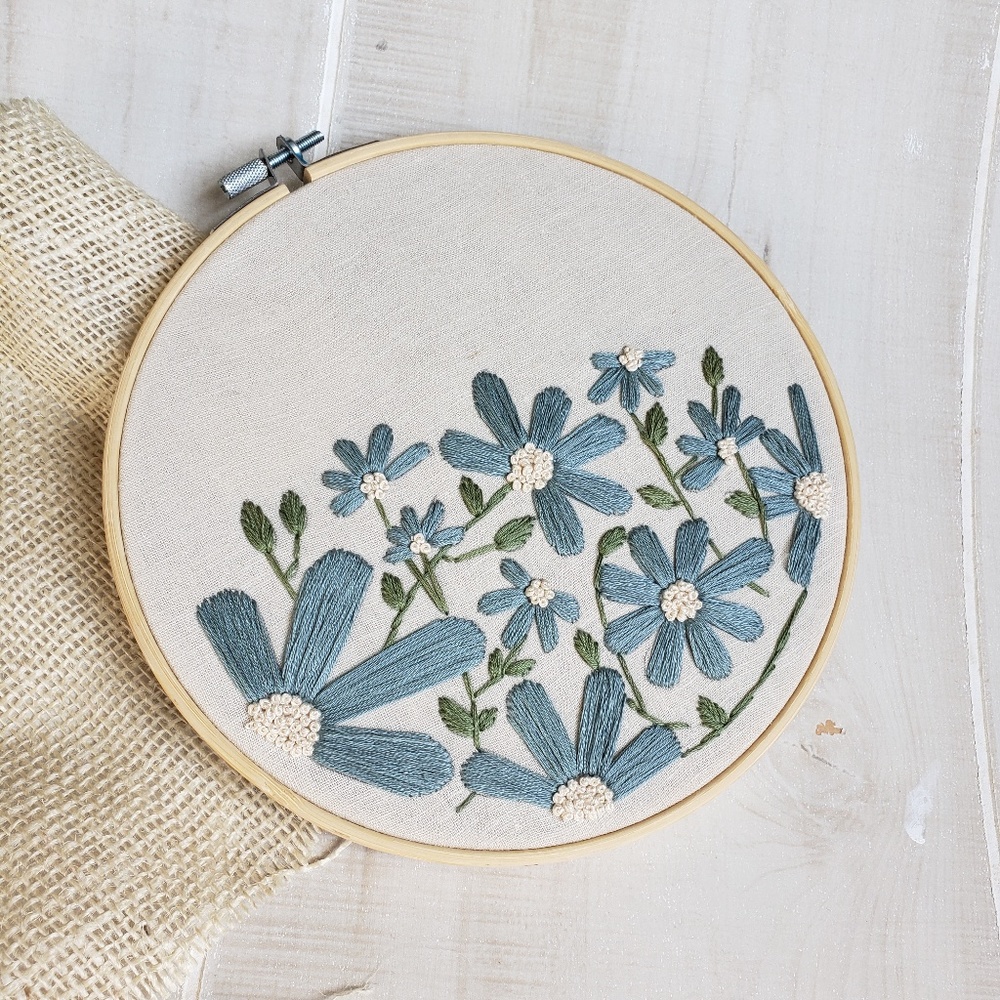 Wildflower Embroidery Hoop Art, Cross Stitching